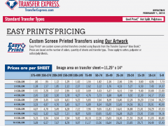 Using the Screen Printed Transfer Price Guide Using the Screen Printed Transfer Price Guide